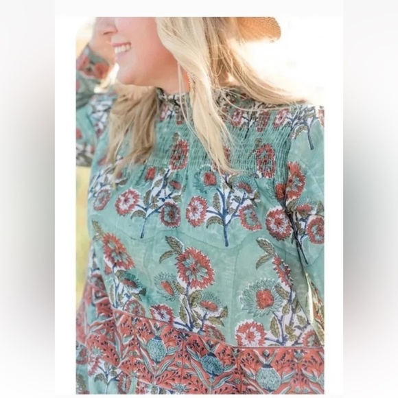 Victoria Dunn Peony Smocked Yoke Dress In Burnt Sienna Floral - Picture 7 of 13